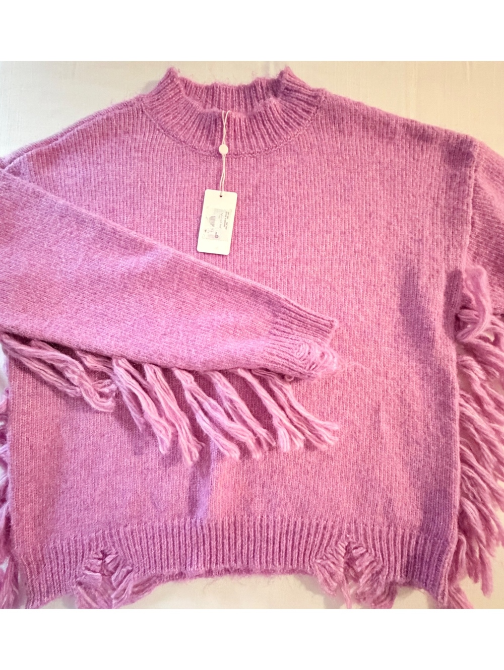 NWT Chelsea & Violet XL Pink Fringe Knit Sweater with Wool Blend